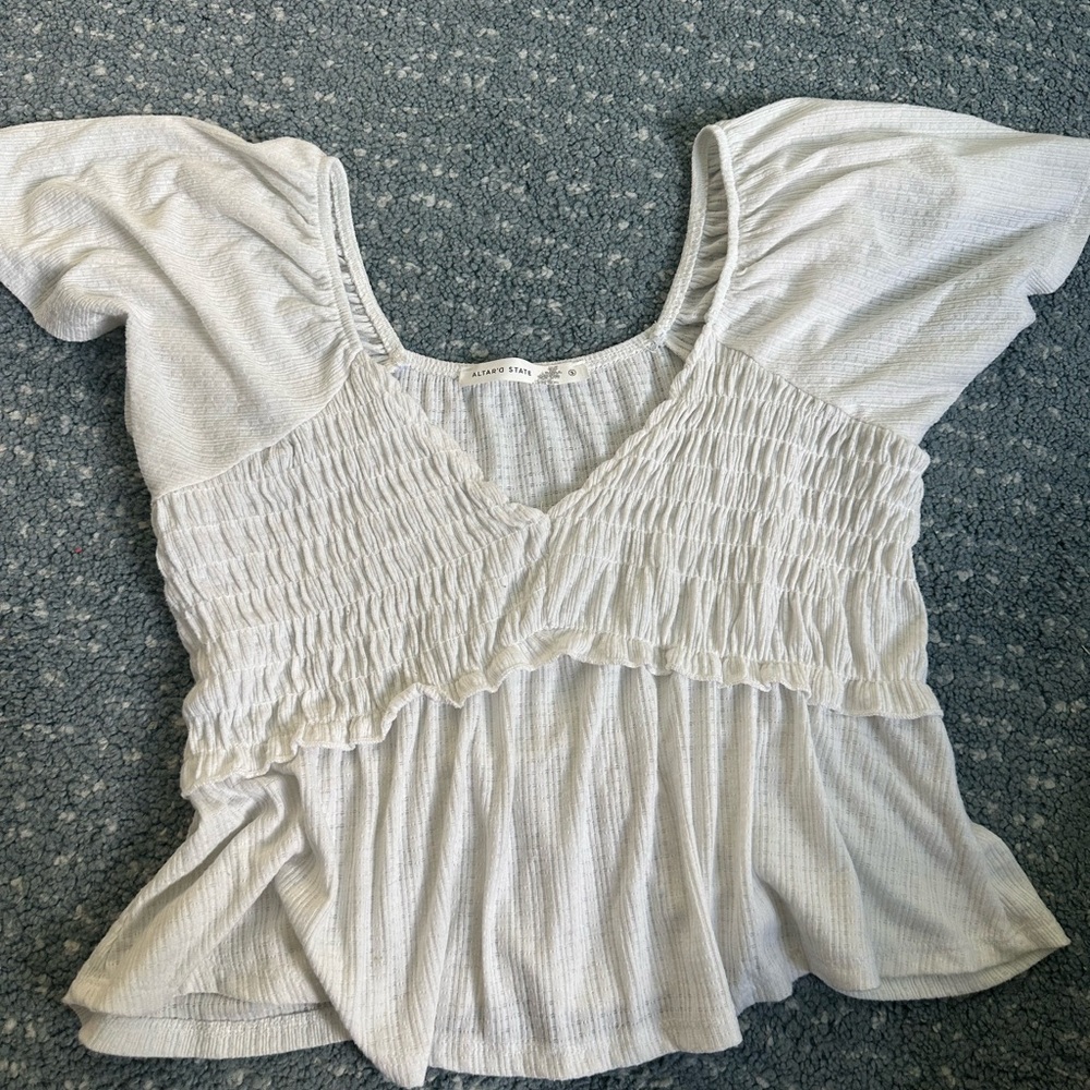 Altar'd State Cream Smocked top